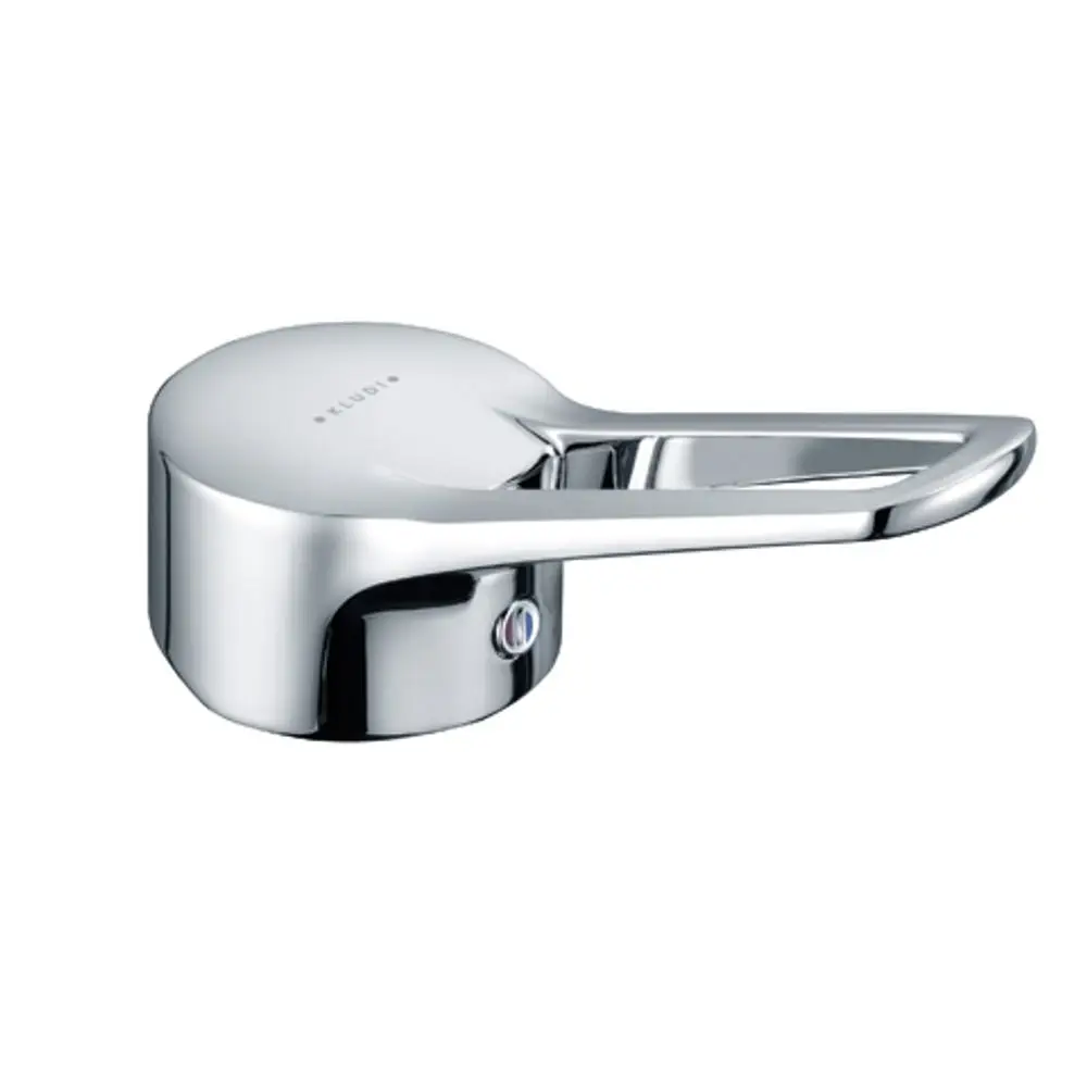 Edelstahlfarbener Wasserhahnhebel von Kludi mit ergonomischem Design, geeignet für Küchenarmaturen, einfache Handhabung für Temperatur- und Volumeneinstellung.